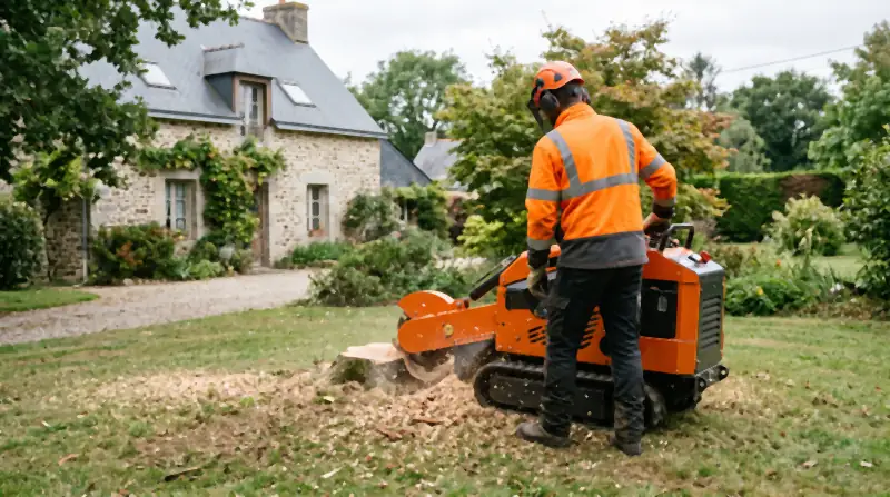 Rogneuse de souche dans une pelouse